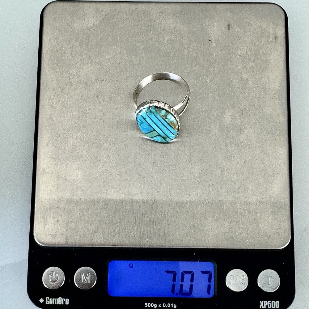Navajo Ring Sz 11 Mixed Turquoise Inlay Signed D Noble Sterling Native American - Picture 8 of 9